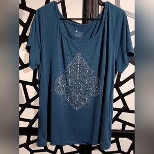 Lane Bryant - "Fleur de Lis" shirt - Blue - Sz 18/20 (Sz 18 / Sz 20)